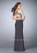 Picture of: Beaded Two Piece Dress with a Fitted Skirt and Cut Outs in Silver, Style: 23904, Back Picture