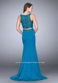 Picture of: Two Piece Dress with Sheer Top and Scalloped Edges in Blue, Style: 23907, Back Picture