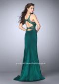 Picture of: Fitted Jersey Dress with Sheer Beaded Top and Cut Outs in Green, Style: 23909, Back Picture