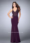 Picture of: Fitted Jersey Dress with Sheer Beaded Top and Cut Outs in Purple, Style: 23909, Detail Picture 1