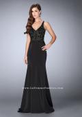 Picture of: Fitted Jersey Dress with Sheer Beaded Top and Cut Outs in Black, Style: 23909, Detail Picture 2