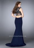 Picture of: Long Two Piece Prom Dress with cap sleeves in Blue, Style: 23910, Back Picture