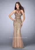 Picture of: Long Beaded Dress with Tulle Skirt and Open Back in Brown, Style: 23911, Main Picture