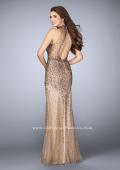 Picture of: Long Beaded Dress with Tulle Skirt and Open Back in Brown, Style: 23911, Back Picture
