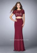 Picture of: Two Piece Beaded Lace Prom Gown with Cap Sleeves in Red, Style: 23912, Detail Picture 1