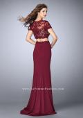 Picture of: Two Piece Beaded Lace Prom Gown with Cap Sleeves in Red, Style: 23912, Detail Picture 2