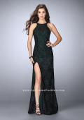 Picture of: High Neck Lace Dress with Side Slit and Strappy Back in Green, Style: 23923, Back Picture
