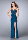 Picture of: Fitted Lace Dress with Sheer Neckline and Beading in Blue, Style: 23935, Main Picture