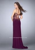 Picture of: Fitted Lace Dress with Sheer Neckline and Beading in Purple, Style: 23935, Back Picture
