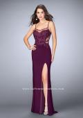 Picture of: Fitted Lace Dress with Sheer Neckline and Beading in Purple, Style: 23935, Detail Picture 1