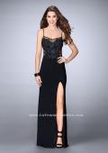 Picture of: Fitted Lace Dress with Sheer Neckline and Beading in Black, Style: 23935, Detail Picture 3