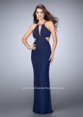 Picture of: Beaded Prom Dress with Side Cut Outs and Strappy Back in Blue, Style: 23941, Detail Picture 1