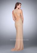 Picture of: Long Beaded Dress with Keyhole and Sheer Sides in Nude, Style: 23950, Back Picture