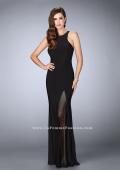 Picture of: Jersey Prom Gown with Fishnet Slit and Open Back in Black, Style: 23956, Main Picture