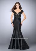 Picture of: Mikado Mermaid Dress with Lace Top and Cap Sleeves in Black, Style: 23960, Detail Picture 1