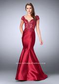 Picture of: Mikado Mermaid Dress with Lace Top and Cap Sleeves in Red, Style: 23960, Detail Picture 2