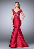 Picture of: Mikado Mermaid Dress with Lace Top and Cap Sleeves in Red, Style: 23960, Detail Picture 4