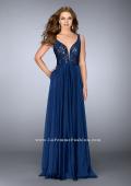 Picture of: A-line Chiffon Dress with Lace Top and Deep V Neckline in Blue, Style: 23964, Detail Picture 1