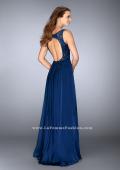 Picture of: A-line Chiffon Dress with Lace Top and Deep V Neckline in Blue, Style: 23964, Detail Picture 2