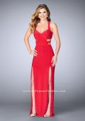 Picture of: Double Slit Jersey Dress with Cut Outs and Racer Back in Red, Style: 23967, Detail Picture 1