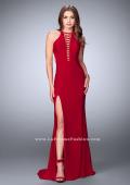 Picture of: Long Jersey Prom Dress with Lace Up Front and Back in Red, Style: 23973, Detail Picture 1