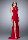 Picture of: Long Jersey Prom Dress with Lace Up Front and Back in Red, Style: 23973, Detail Picture 4