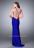 Picture of: High Neck Jersey Dress With Beading and Strappy Back in Blue, Style: 23982, Back Picture