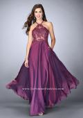 Picture of: A-line Chiffon Dress with Sheer High Neck Lace Top in Purple, Style: 23991, Main Picture