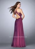 Picture of: A-line Chiffon Dress with Sheer High Neck Lace Top in Purple, Style: 23991, Back Picture