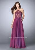 Picture of: A-line Chiffon Dress with Sheer High Neck Lace Top in Purple, Style: 23991, Detail Picture 1