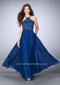 Picture of: A-line Chiffon Dress with Sheer High Neck Lace Top in Blue, Style: 23991, Detail Picture 2