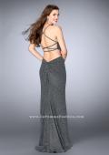 Picture of: Long Sparkly Jersey Prom Dress with Strappy Back in Silver, Style: 23992, Back Picture