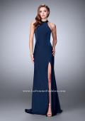 Picture of: High Beaded Neck Prom Dress with Strappy Back in Blue, Style: 23993, Detail Picture 4
