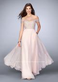 Picture of: A-line Chiffon Dress with Off the Shoulder Lace Top in Pink, Style: 24001, Main Picture