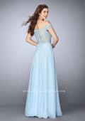 Picture of: A-line Chiffon Dress with Off the Shoulder Lace Top in Blue, Style: 24001, Back Picture