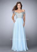 Picture of: A-line Chiffon Dress with Off the Shoulder Lace Top in Blue, Style: 24001, Detail Picture 1