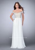 Picture of: A-line Chiffon Dress with Off the Shoulder Lace Top in White, Style: 24001, Detail Picture 2