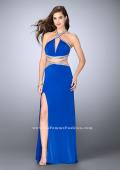 Picture of: Beaded Jersey Prom Dress with a Deep V Keyhole in Blue, Style: 24003, Main Picture