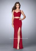 Picture of: Two Piece Gathered Jersey Dress with Side Slit in Red, Style: 24007, Back Picture