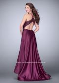 Picture of: High Low A-line Dress with Lace Top and Satin Skirt in Purple, Style: 24012, Back Picture