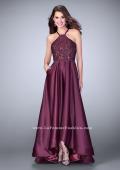Picture of: High Low A-line Dress with Lace Top and Satin Skirt in Purple, Style: 24012, Detail Picture 1