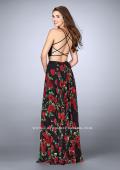 Picture of: Two Piece Floral A-line Dress with Vegan Leather Top in Print, Style: 24014, Back Picture