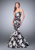 Picture of: Strapless Black and White Rose Print Prom Dress in Print, Style: 24023, Main Picture