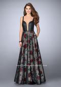 Picture of: Long A-line Rose Print Gown with Vegan Leather Top in Print, Style: 24025, Main Picture