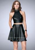 Picture of: Short Vegan Leather Two Piece with Gold Grommets in Black, Style: 24026, Main Picture