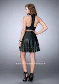 Picture of: Short Vegan Leather Two Piece with Gold Grommets in Black, Style: 24026, Back Picture