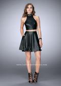 Picture of: Short Vegan Leather Two Piece with Gold Grommets in Black, Style: 24026, Detail Picture 1