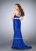 Picture of: High Neck Two Piece Romper Dress with Sheer Lace Skirt in Blue, Style: 24029, Back Picture