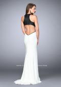 Picture of: Vegan Leather and Jersey Prom Dress with V Neck in White, Style: 24032, Back Picture