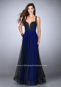 Picture of: A-line Tulle Dress with Lace Top and Deep V Neckline in Blue, Style: 24034, Detail Picture 2